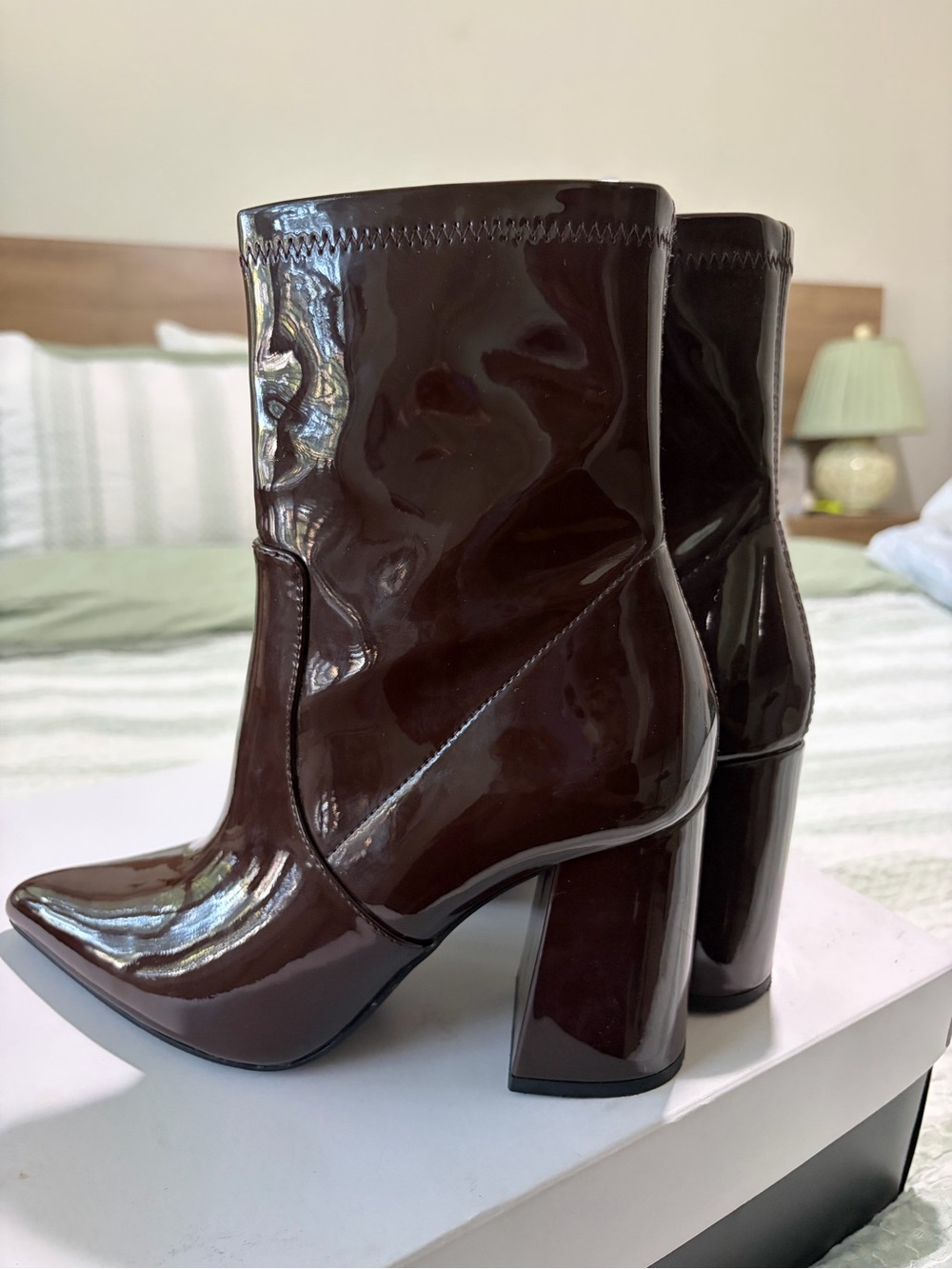 Abound Billie Patent Pointed-Toe Heeled Boots in Brown Like New